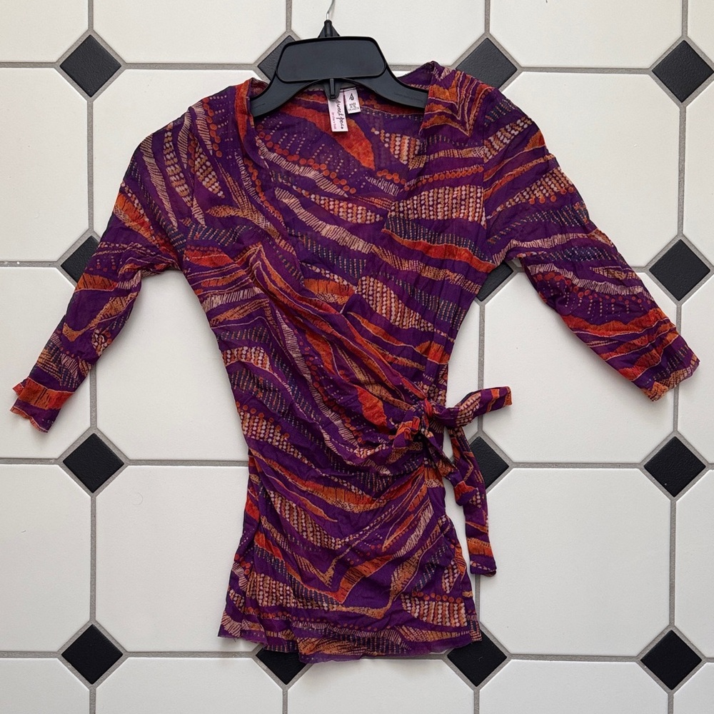 Purple and Orange Women's Wrap Top